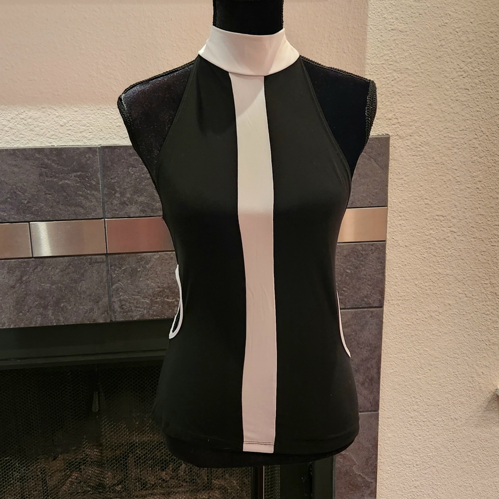 💙 Op Art 60s Mod Modern High Neck Halter Top Cut Outs